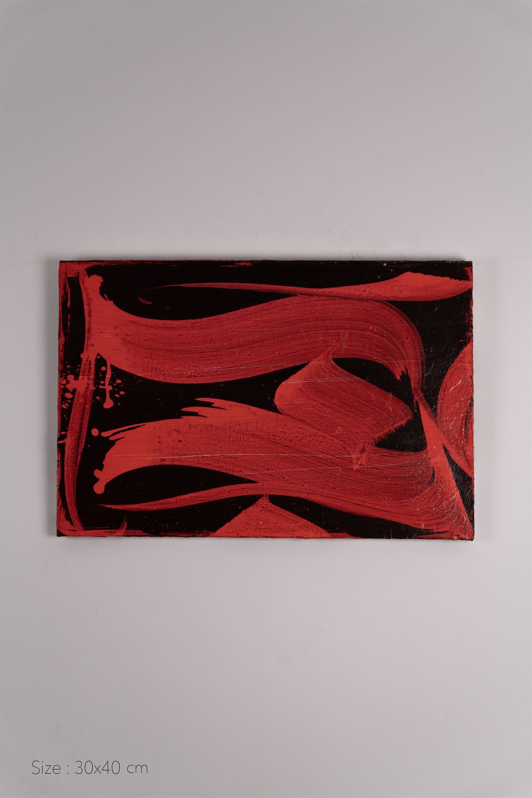 Small landscape canvas — broad red sweeps over black